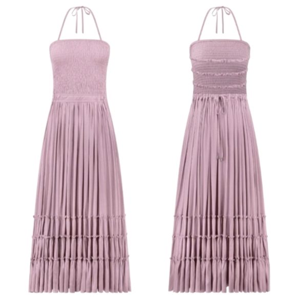 Lavender Lilac Long Gauze Boho Maxi Dress Tiered Flowy Bohemian Beach Vacation - Picture 12 of 15